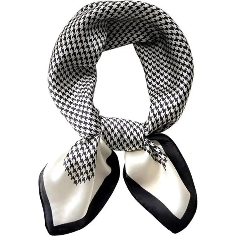 Hair Bandanas Scarf Lightweight Fashion Neck Silk Satin Head Black and White